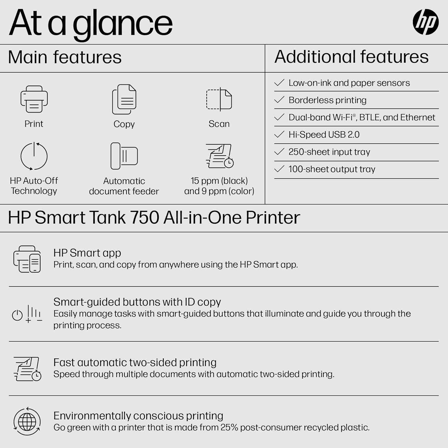HP Multifunction Ink Tank Printer Wireless 750 Print, Scan, Copy, Wireless, USB, Wi-Fi, LAN, Mobile ,Duplex ADF - Image 5