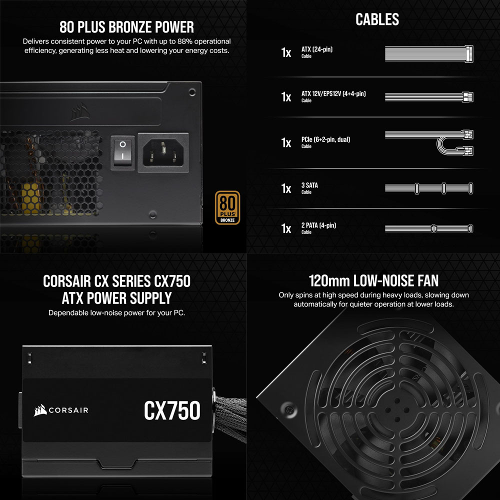 Corsair SMPS ATX 750W CX750 80+ Bronze - Image 4