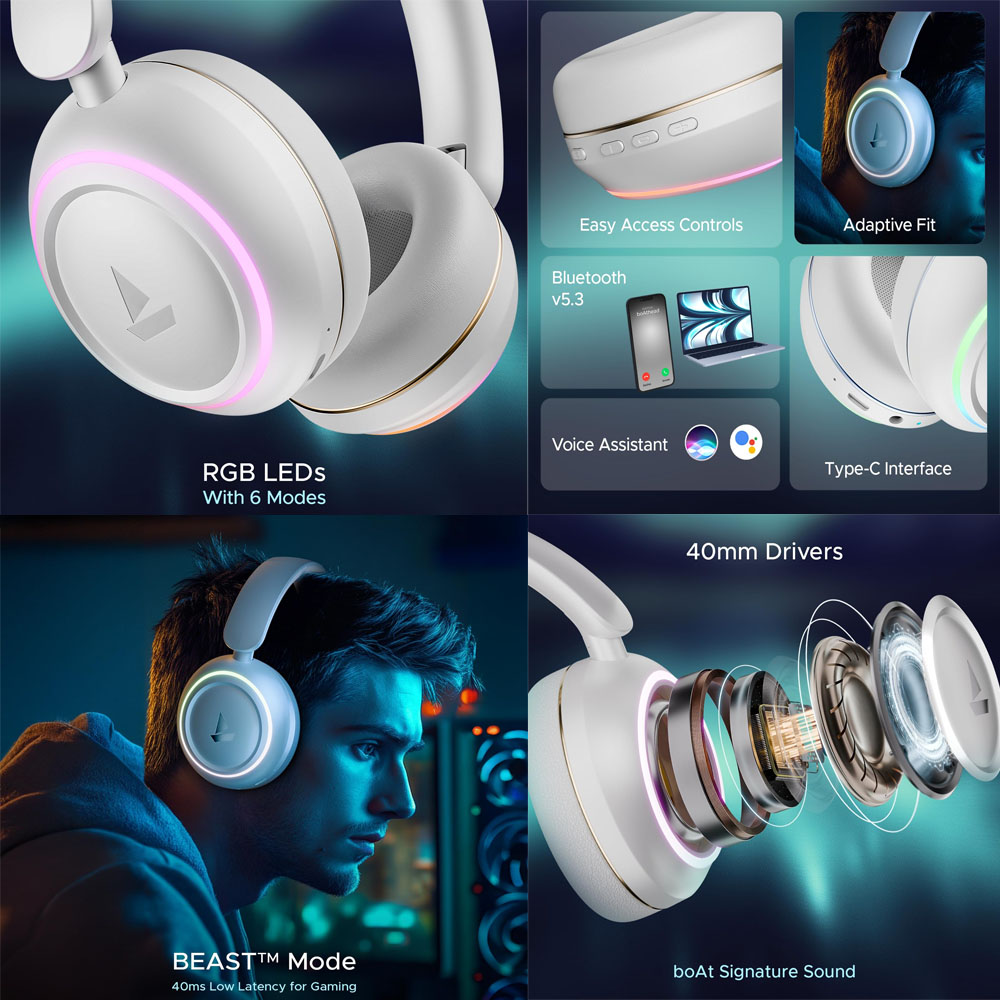 Boat Bluetooth Headphone Rockerz 480 RGB White Sabre - Image 3