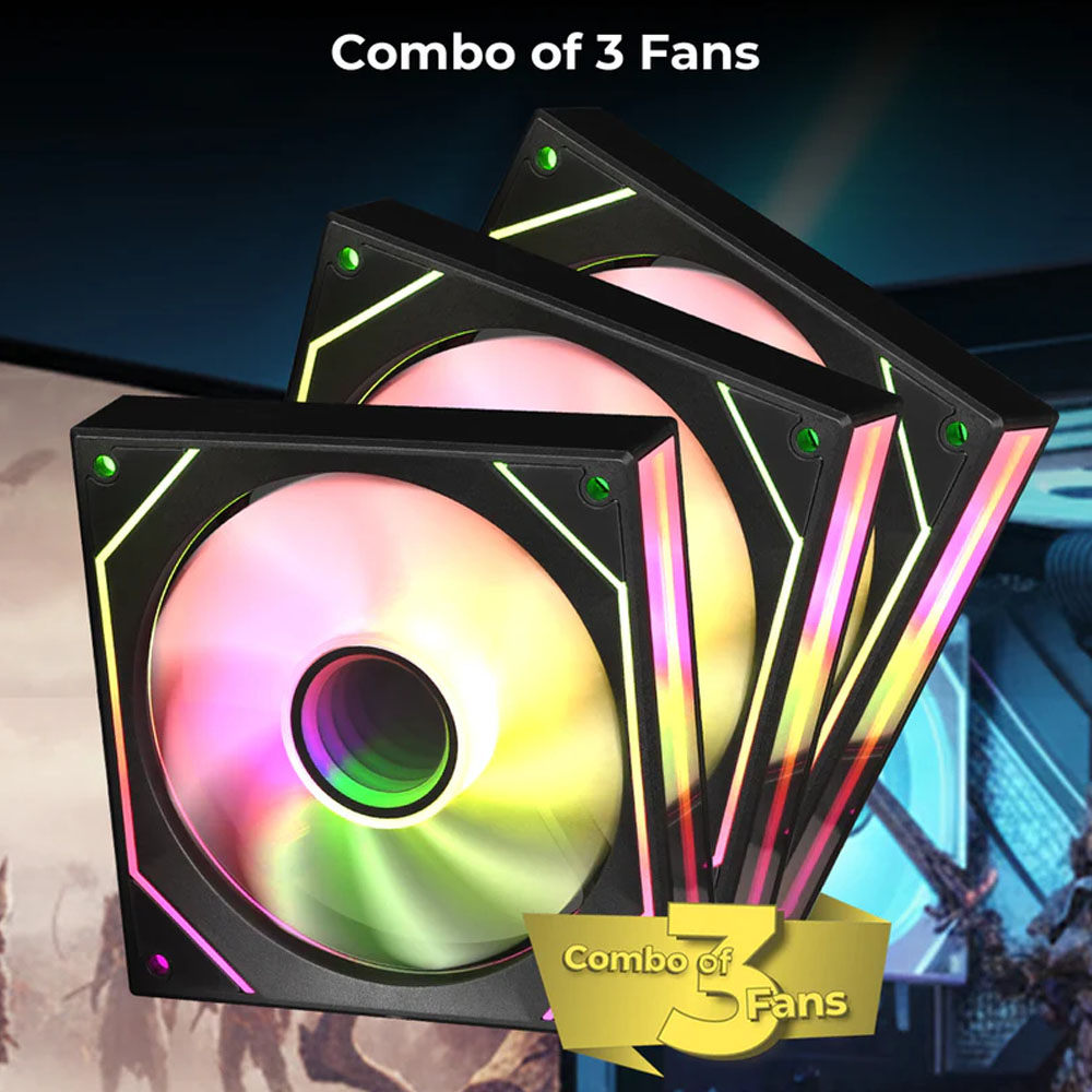 Zebronics Chasis Fan 3Fan ARGB 120mm PGF700B/W - Image 3