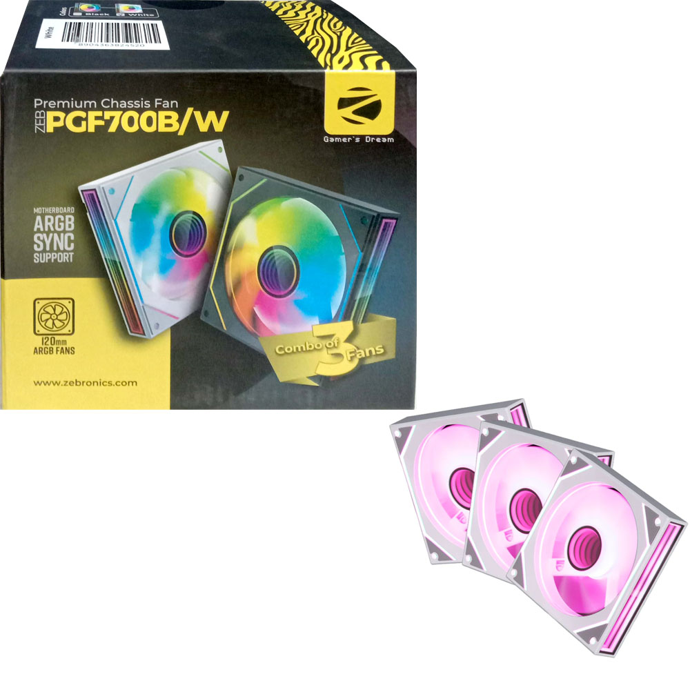 Zebronics Chasis Fan 3Fan ARGB 120mm PGF700B/W
