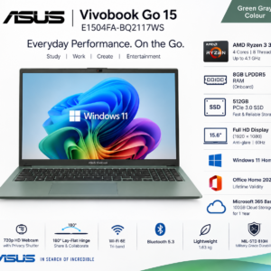 Asus Laptop E1504FA-BQ2117WS R3 30 8GB Ram 512GB SSD WIN11 MSO2024 15.6" Green